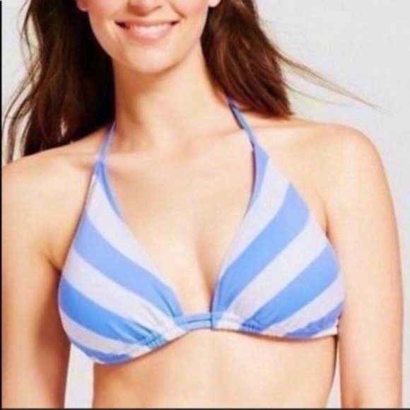 Mossimo Supply Co. Other - Mossimo Light Blue White Striped Triangle Bikini Top Large Halter Nautical Swim